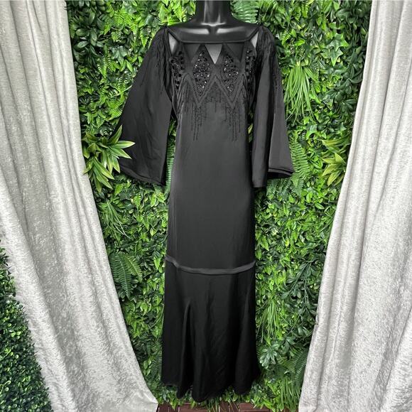 BCBGMAXAZRIA Dress Women Small Black Beaded Gown Boho Whimsigoth $428 NWT 1901 - Picture 2 of 12